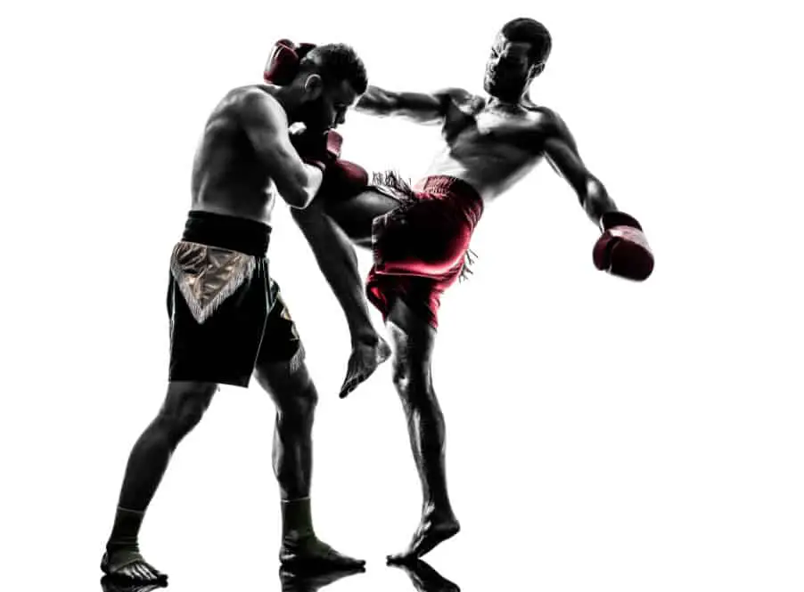 Two men fighting in muay thai style